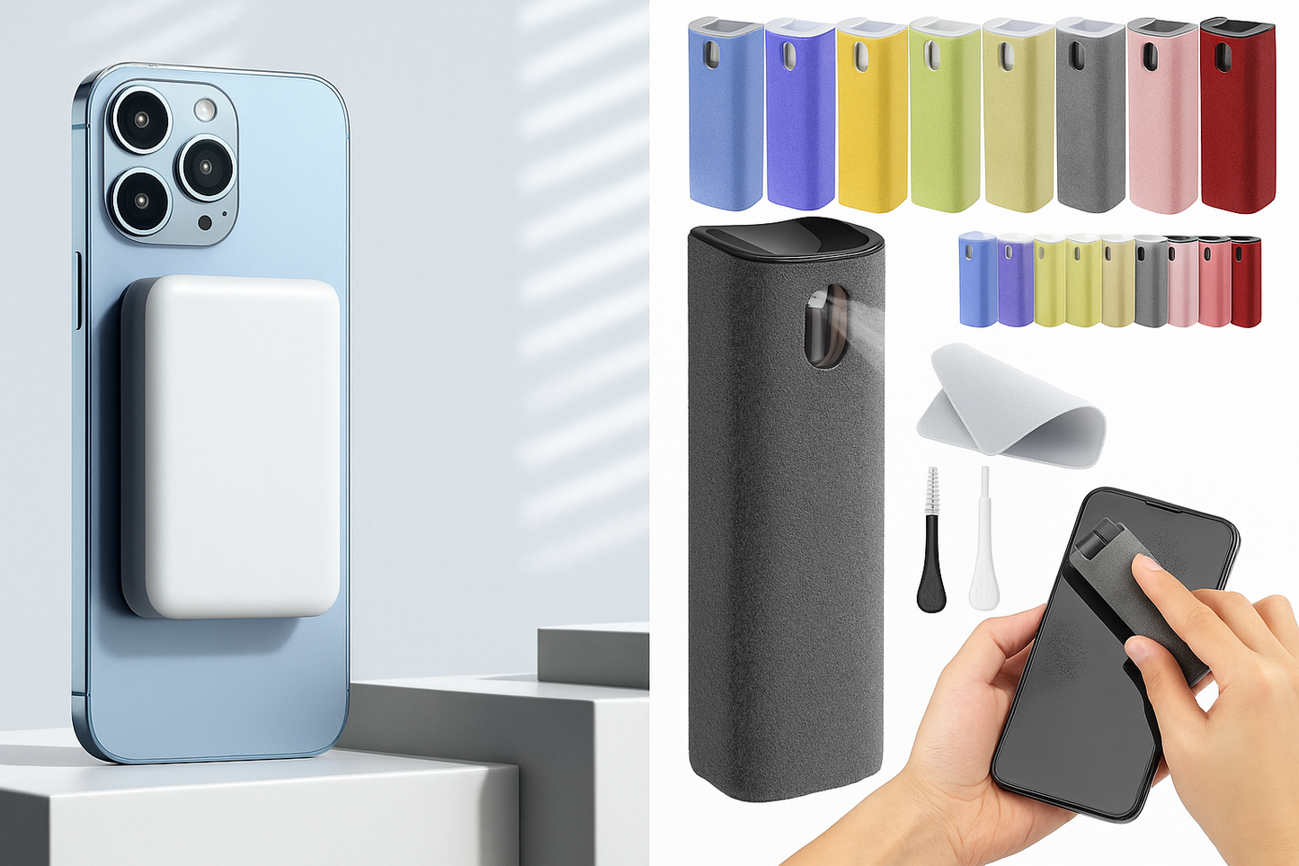 Mini Screen Cleaner Spray + Magnetic Wireless Portable Charger For Iphone